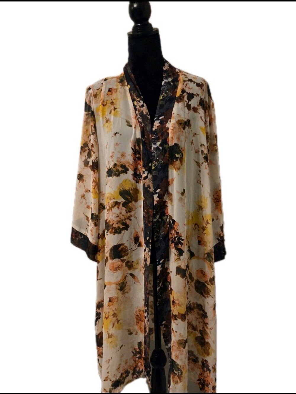 EST 1946 Womens Bohemian Sheer Mesh Cream Floral Kimono Cardigan Duster Sz XL